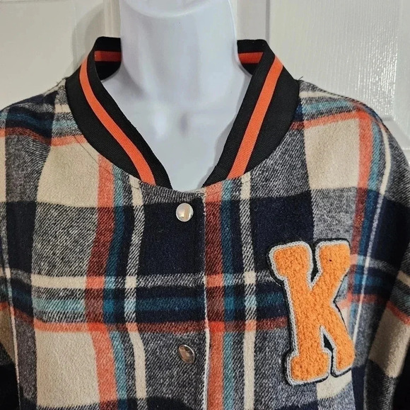 Spoon Jeans XL Y2K Plaid Varsity Jacket Black Sleeves Retro Letterman K - Picture 3 of 8